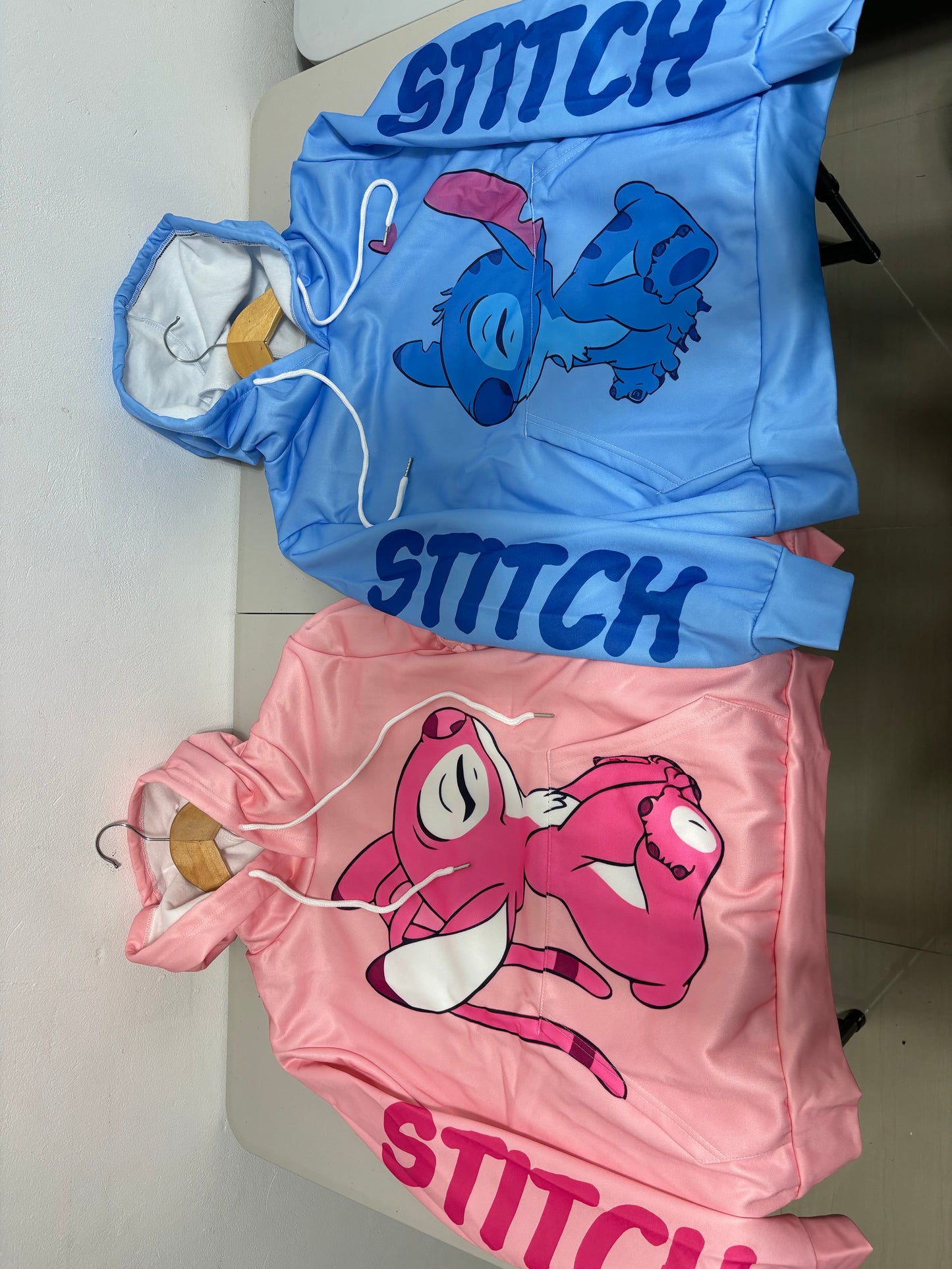 Stitch & Angel Romantic Love Hoodie Design (Pink & Blue)