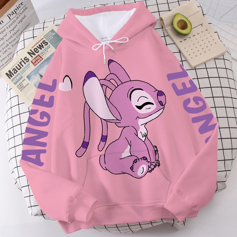 Stitch & Angel Romantic Love Hoodie Design (Pink & Blue)