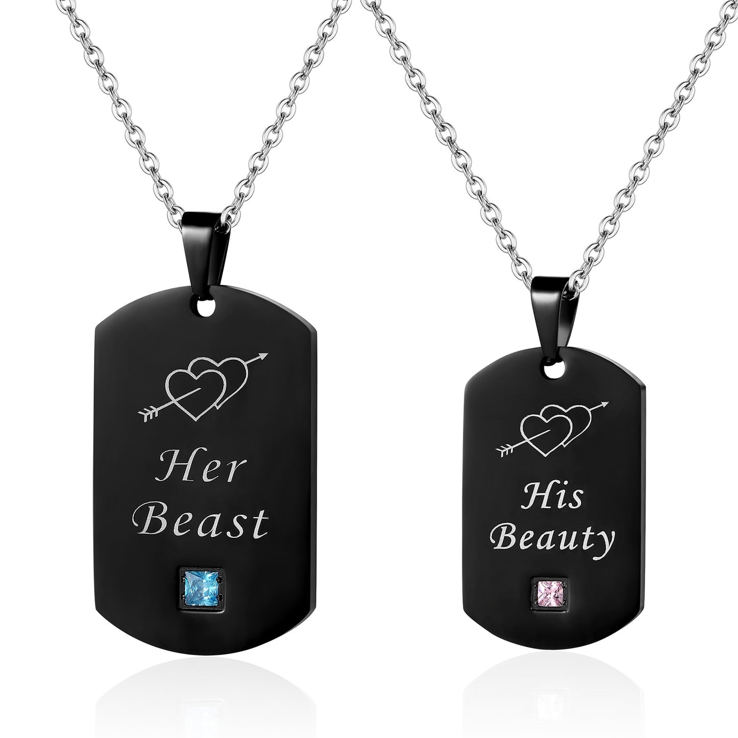 Stainless Steel King & Queen Necklace Set 2pc