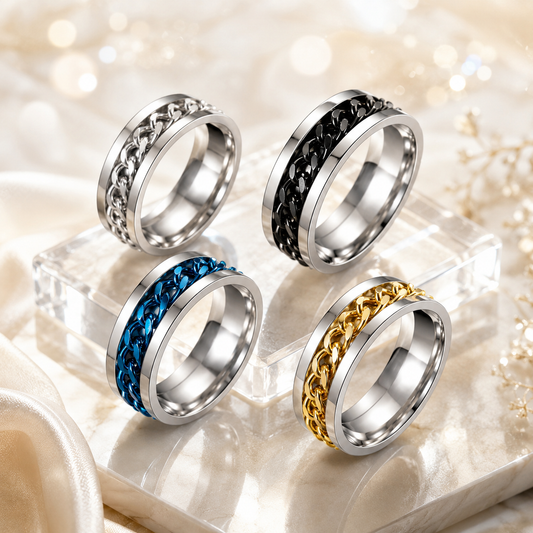 Stainless Steel Rotating 8mm Chain Spinner Ring - Fidget Band Anti Anxiety Design