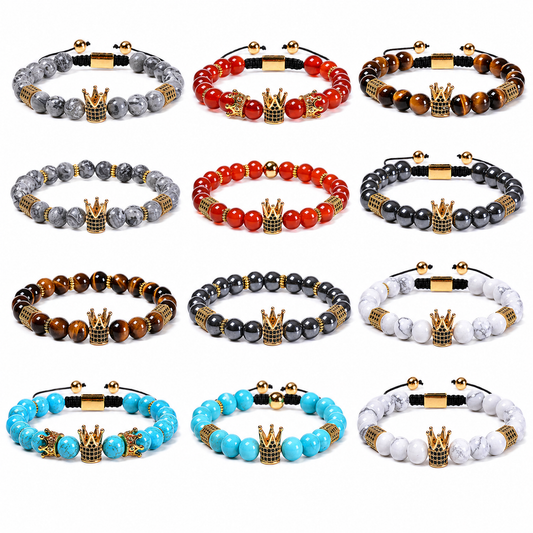 Natural Stone Royal Crown Bracelets (8mm beads)