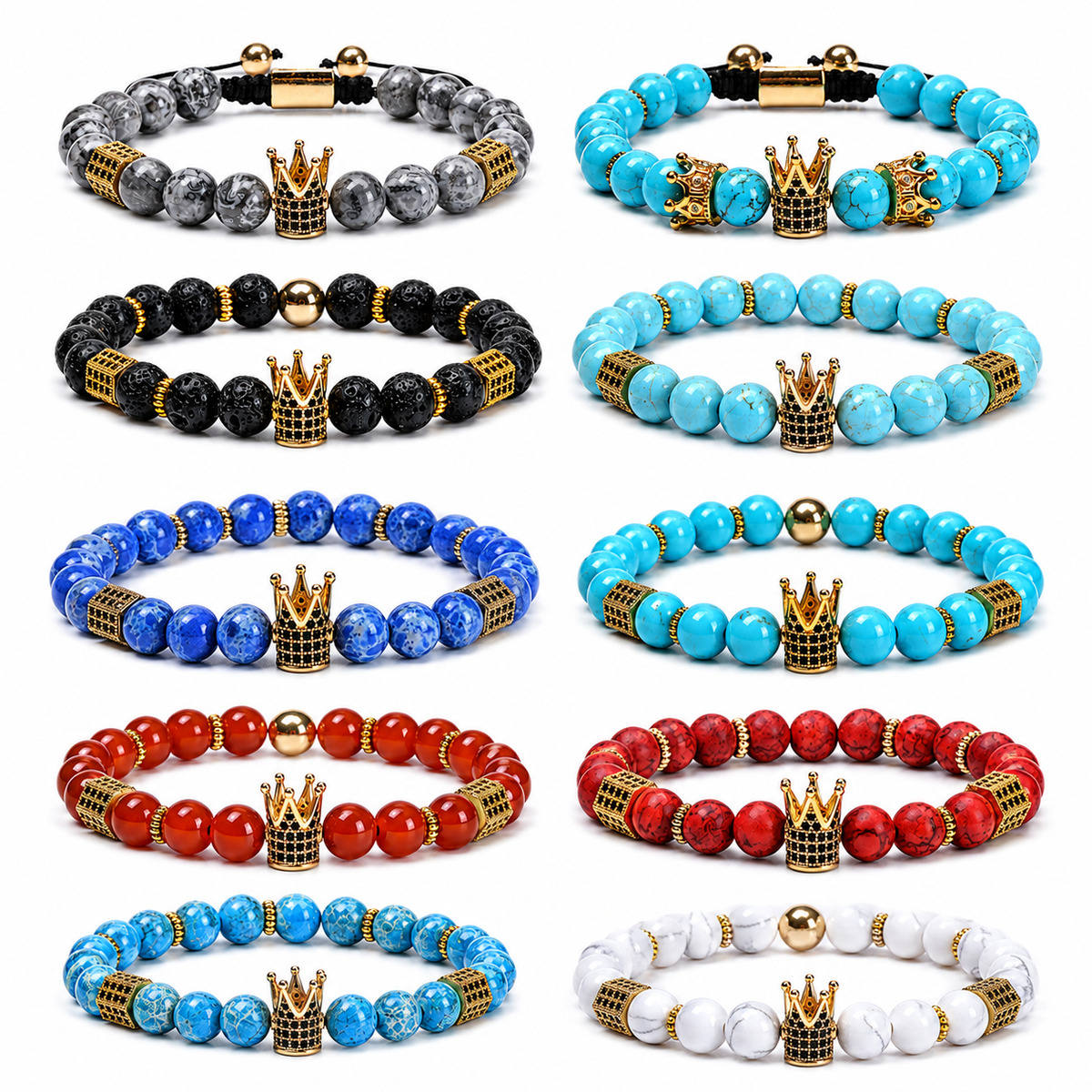 Natural Stone Royal Crown Bracelets (8mm beads)