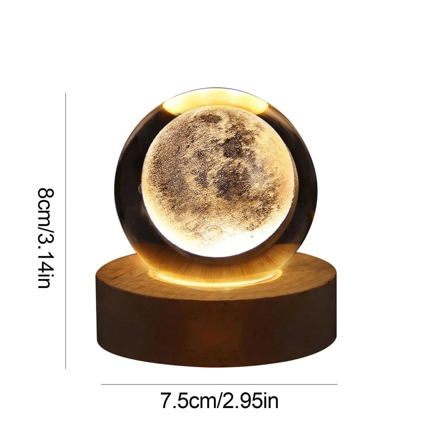 3D Laser Engraved Glass Crystal Ball Lamp Universe Astronomy Decor (The Moon)