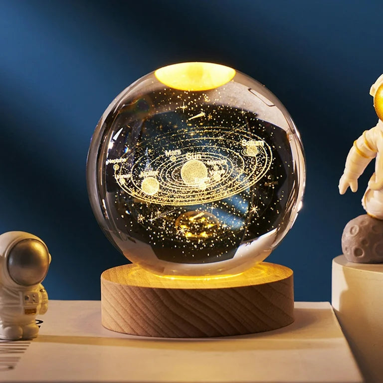 3D Laser Engraved Glass Crystal Ball Lamp Universe Astronomy Decor (Solar System)