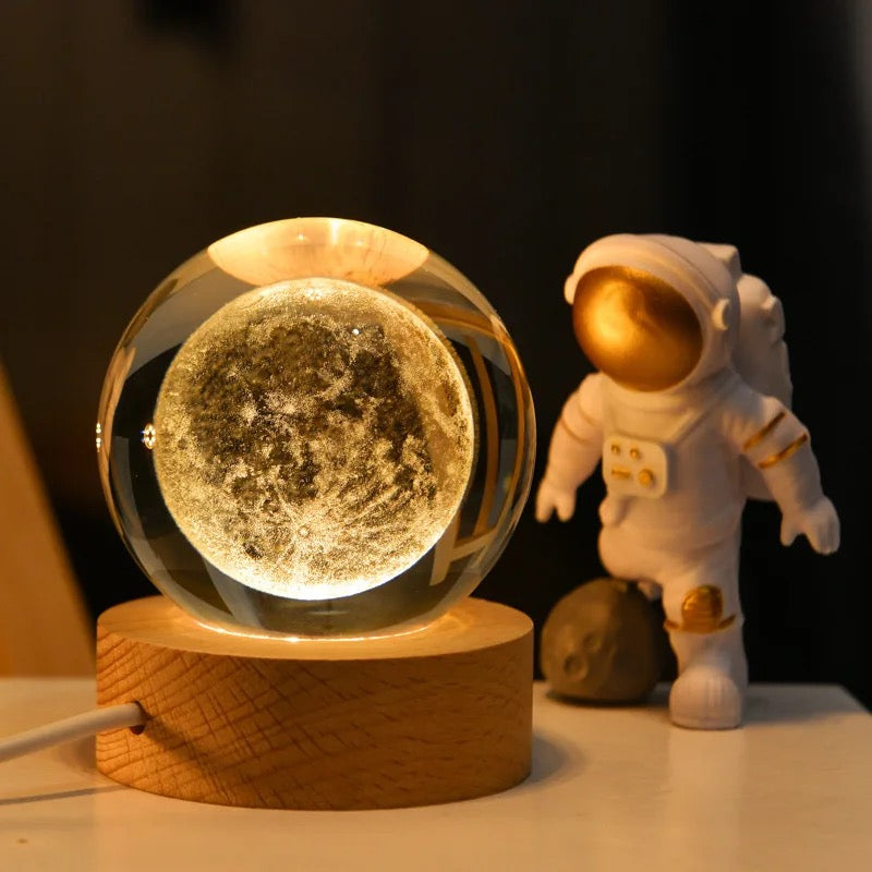 3D Laser Engraved Glass Crystal Ball Lamp Universe Astronomy Decor (The Moon)