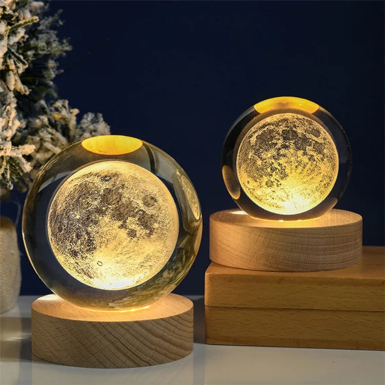 3D Laser Engraved Glass Crystal Ball Lamp Universe Astronomy Decor (The Moon)