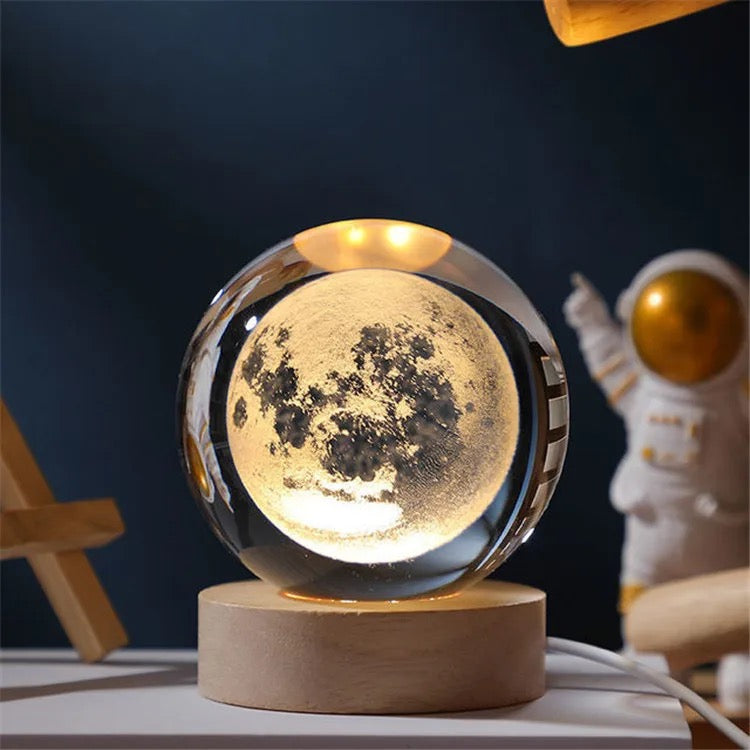 3D Laser Engraved Glass Crystal Ball Lamp Universe Astronomy Decor (The Moon)