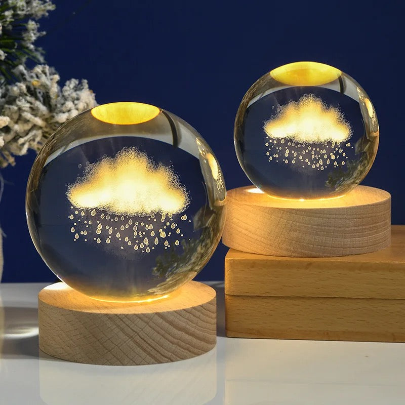 3D Laser Engraved 8cm Glass Crystal Ball Lamp (Rain Cloud)