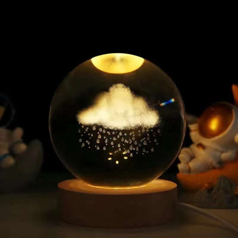 3D Laser Engraved 8cm Glass Crystal Ball Lamp (Rain Cloud)