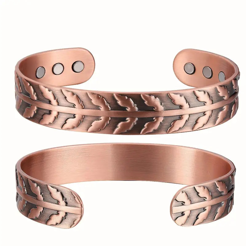 Adjustable Ultra Strength Pure Copper Magnetic Bracelet (99.99% Copper) Fern Pattern