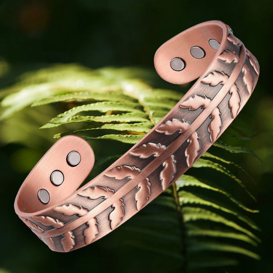 Adjustable Ultra Strength Pure Copper Magnetic Bracelet (99.99% Copper) Fern Pattern