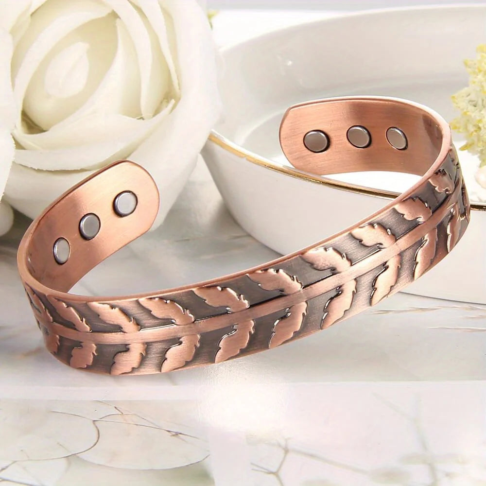 Adjustable Ultra Strength Pure Copper Magnetic Bracelet (99.99% Copper) Fern Pattern