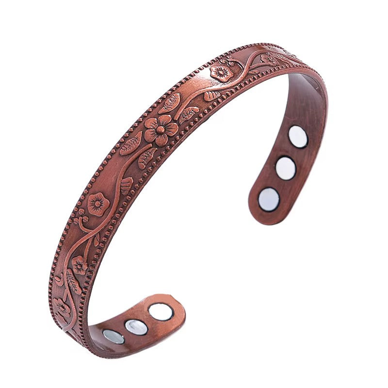 Adjustable Ultra Strength Pure Copper Magnetic Bracelet (99.99% Copper) Floral Design