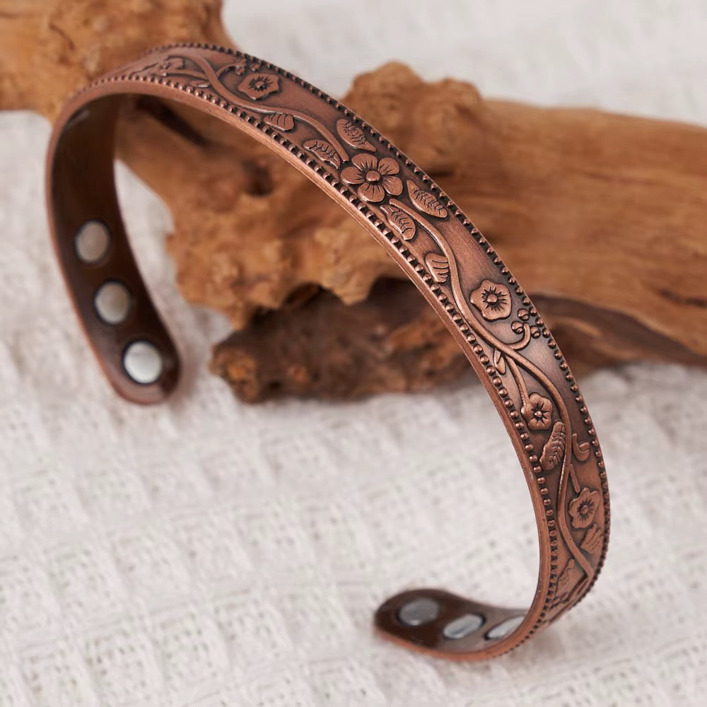 Adjustable Ultra Strength Pure Copper Magnetic Bracelet (99.99% Copper) Floral Design