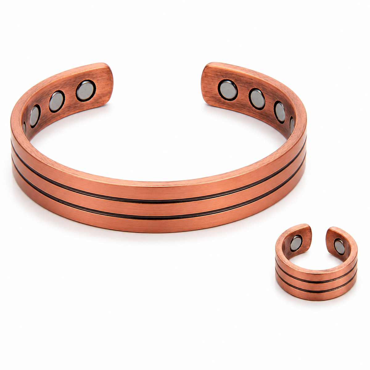 Adjustable Ultra Strength Pure Copper Magnetic Bracelet & Ring Set  (99.99% Copper)