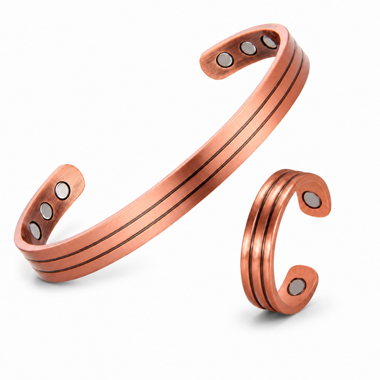 Adjustable Ultra Strength Pure Copper Magnetic Bracelet & Ring Set  (99.99% Copper)