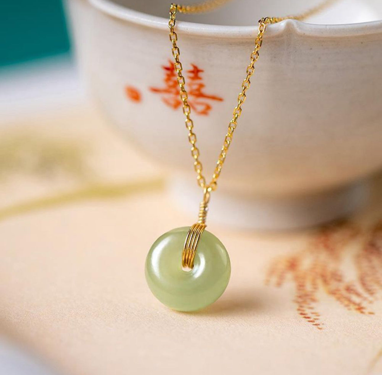 Stainless Steel Jade Donut Necklace