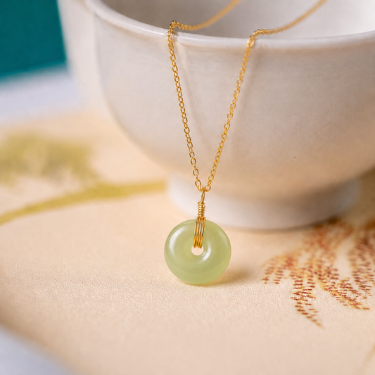 Stainless Steel Jade Donut Necklace