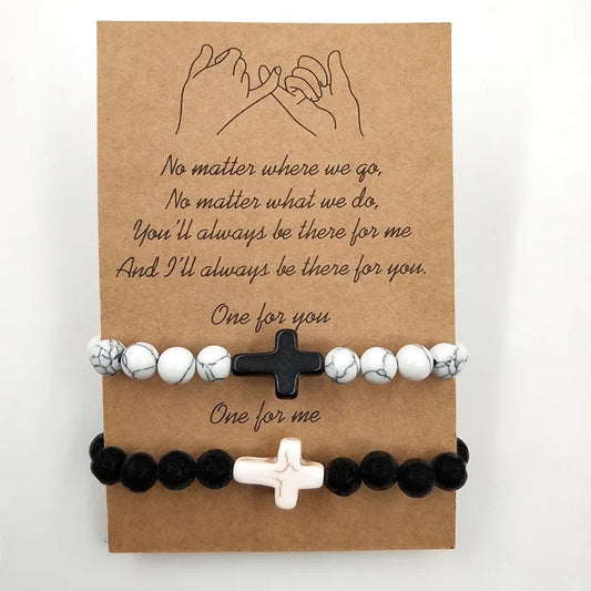 Natural Stone Cross Distance Bracelets 2pc