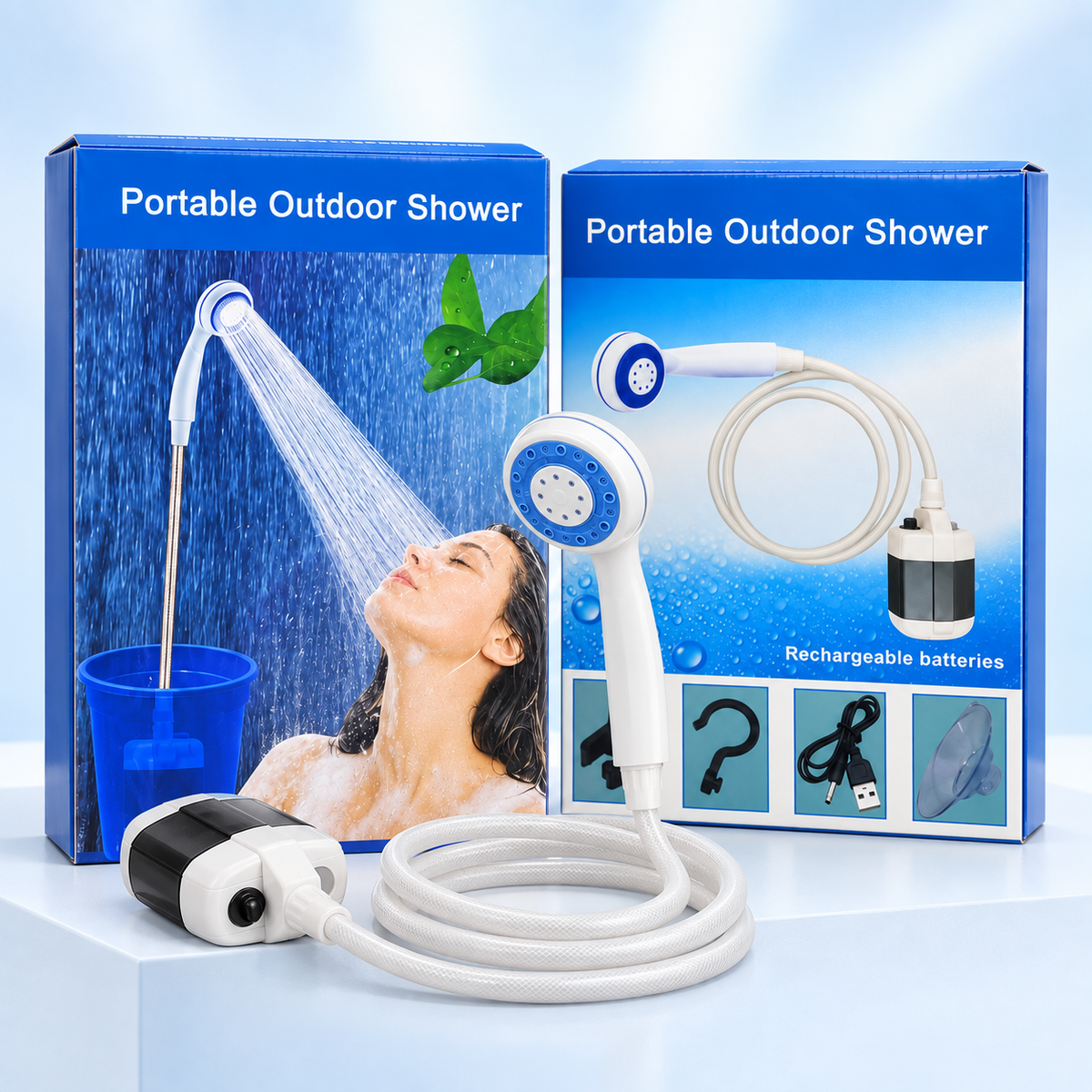 Portable Rechargeable Electric Shower Pump & Hose