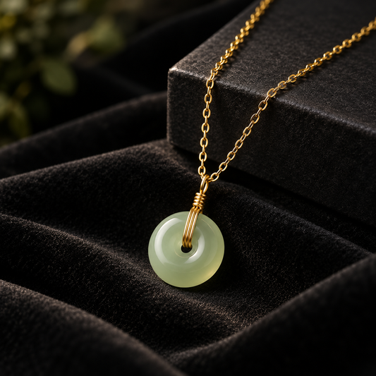 Stainless Steel Jade Donut Necklace