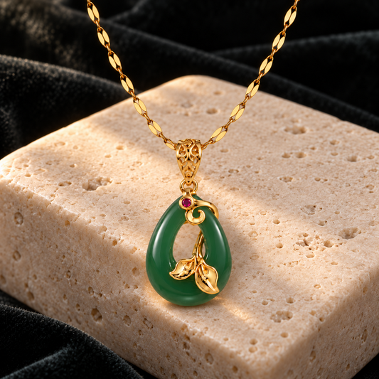 Stainless Steel Lotus Jade Necklace