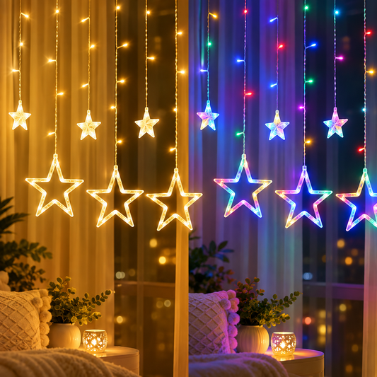 Decorative LED Curtain String Lights – Stars Design | RGB & Warm Yellow