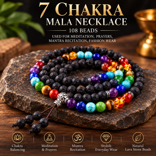 7 Chakra Lava Stone Mala (108 Beads 8mm)