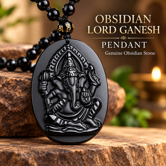 Lord Ganesh Obsidian Necklace