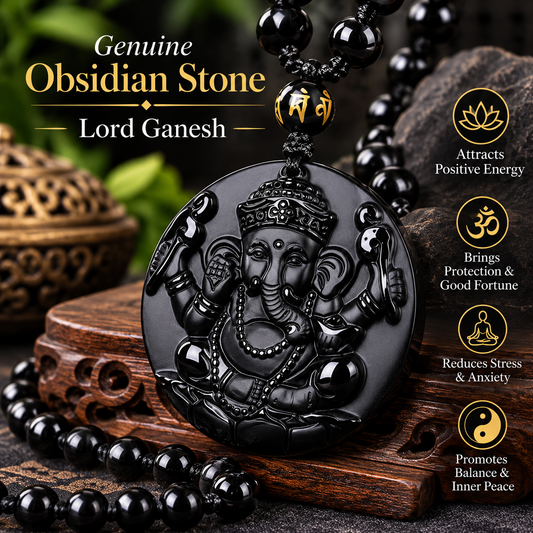 Lord Ganesh Obsidian Necklace