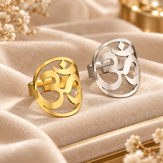Stainless Steel Hindu “OM” Symbol Adjustable Ring