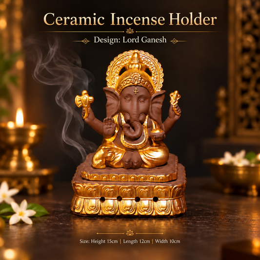 Ceramic Religious Lord Ganesh Incense Holder (Coil / Regular Incense)