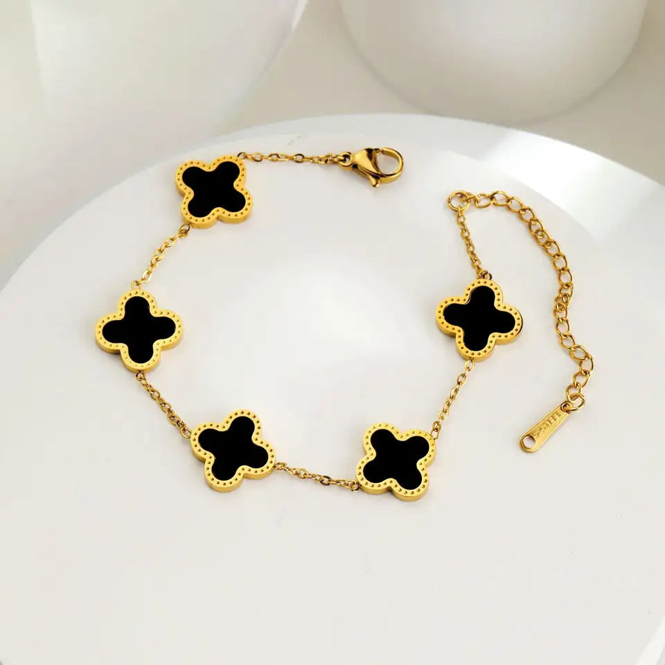High Quality Stainless Steel Van Cleef Inspired Clover 3pc Set (Black)