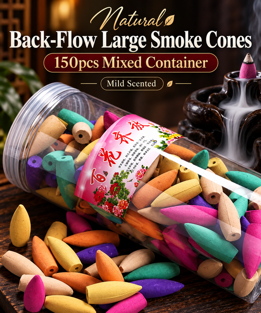 Natural Back-Flow Large Smoke Cones - 150pcs Mixed Container (Mild Scented)