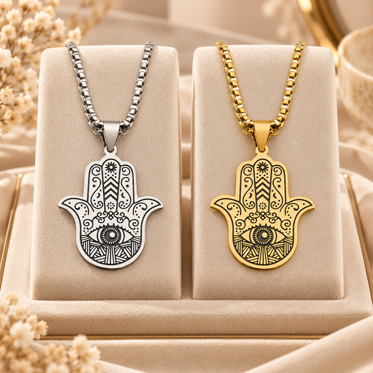 Stainless Steel Evil Eye Hamsa Hand Necklace