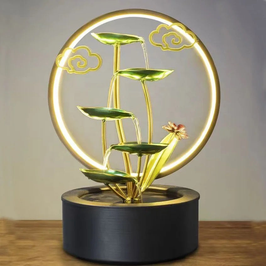 Lotus Leaf Indoor Mini Water Fountain With Ring Light