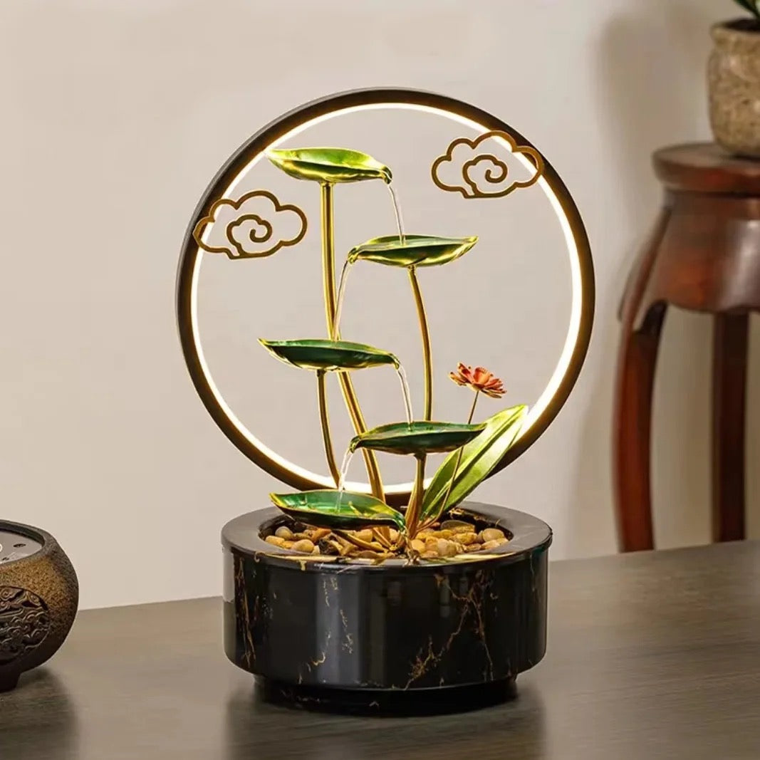 Lotus Leaf Indoor Mini Water Fountain With Ring Light