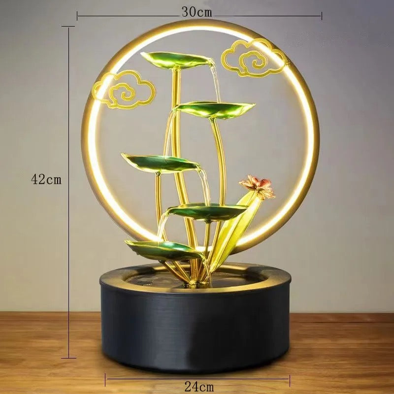 Lotus Leaf Indoor Mini Water Fountain With Ring Light