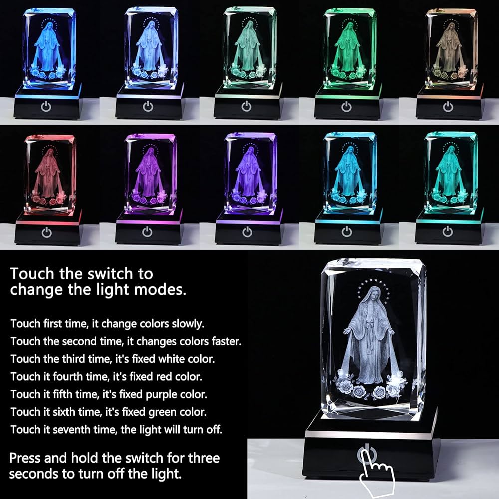 K9 Glass Crystal 3D Laser Engraved Virgin Marry Lamp