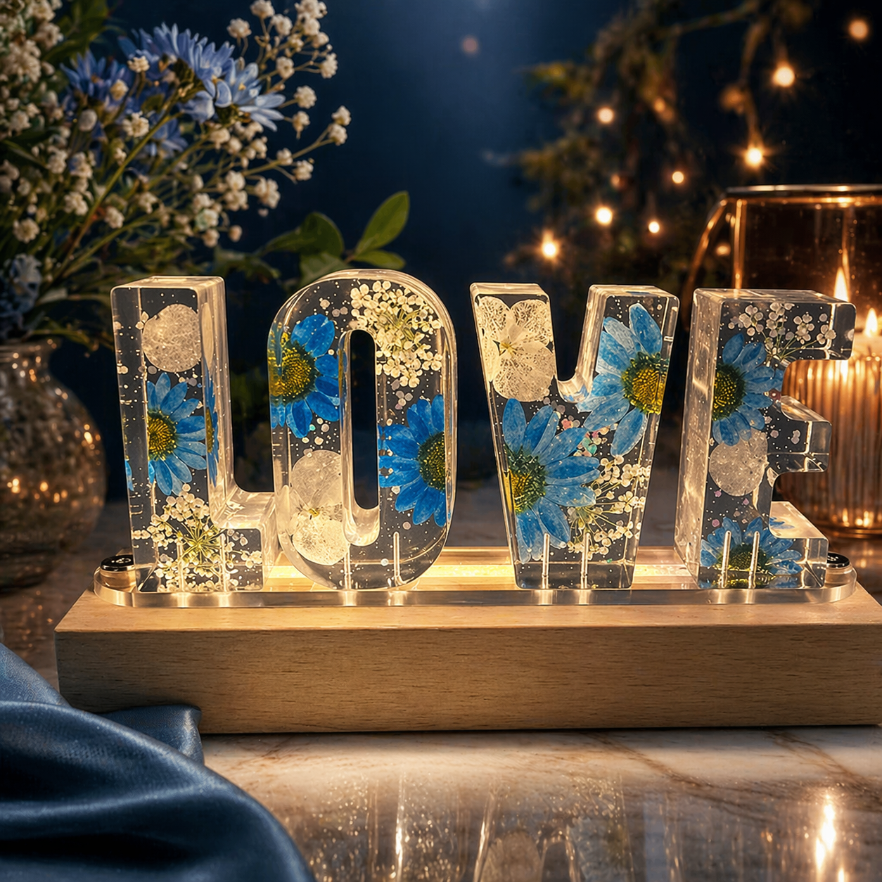 Eternal Chrysanthemum Flower Mother’s Love USB Lamp with LED Wooden Light Base