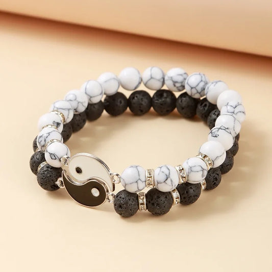 Yin & Yang Natural Stone Distance Bracelets 2pc