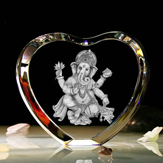 K9 Glass Crystal Heart 3D Laser Engraved Hindu God Lamp (Lord Ganesh)