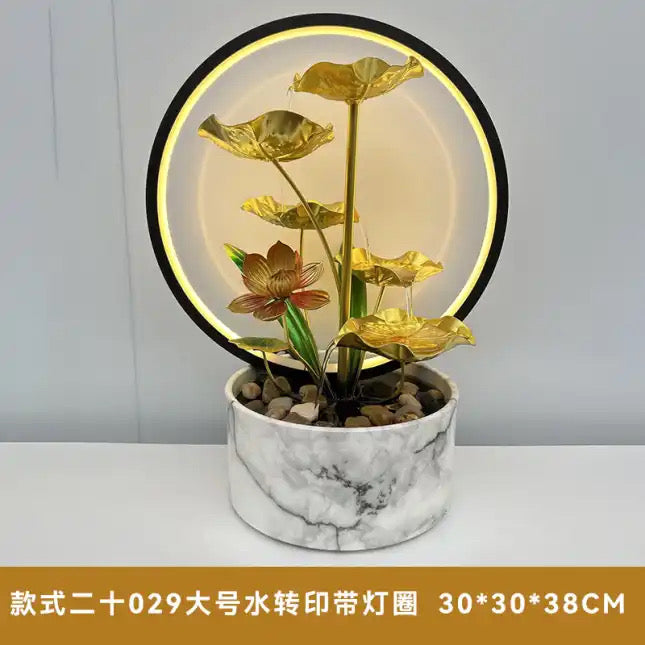 Lotus Leaf Indoor Mini Water Fountain With Ring Light