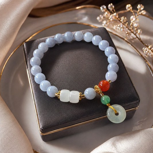 Jade Donut Aquamarine Charm Bracelet (8mm)