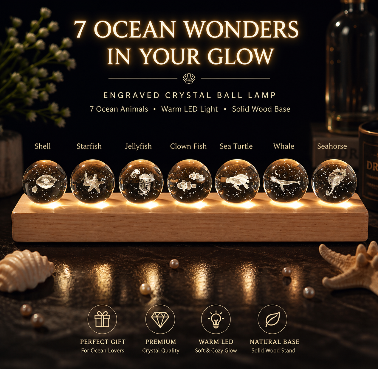 7 Animal Ocean Aura Crystal Sphere RGB Lamp