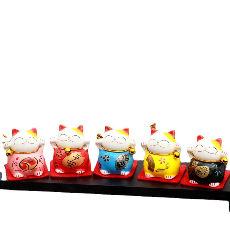 Maneki Neko Mini Lucky Cats / Mahogany Wooden Stand