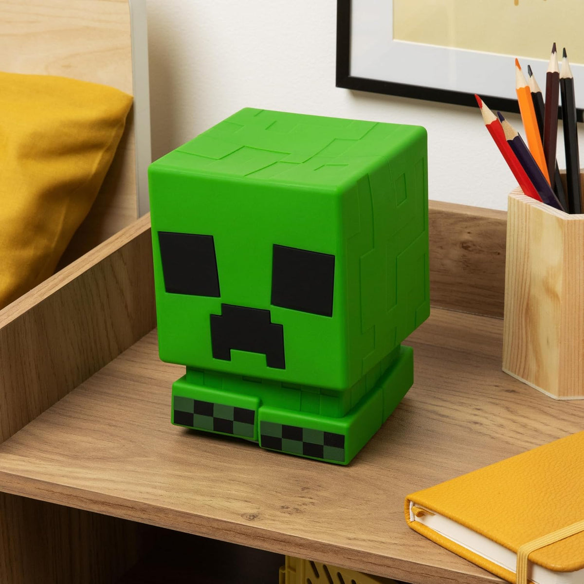 Minecraft Creeper SquishyGlo light displayed on a desk