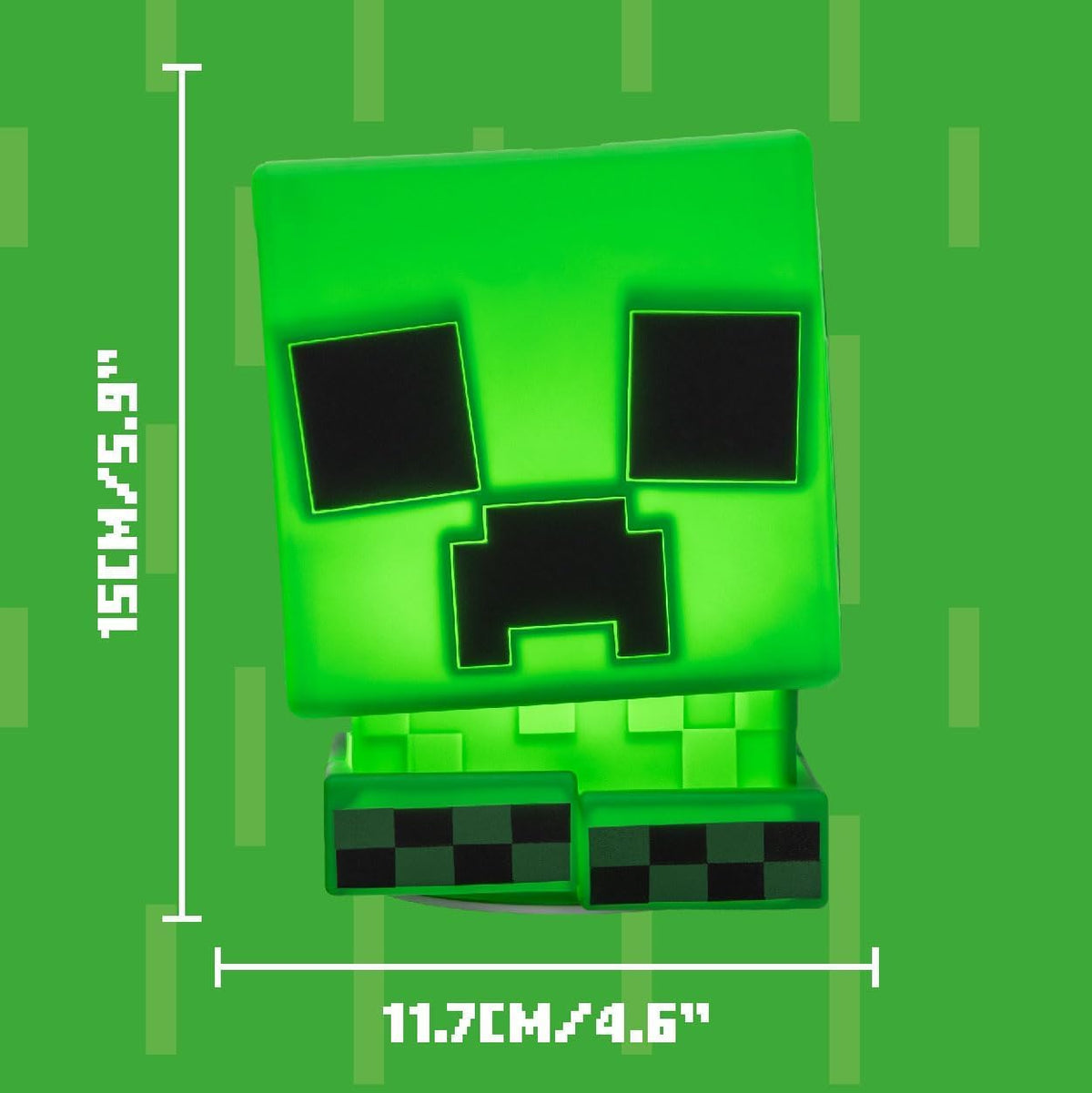 Minecraft Creeper SquishyGlo dimensions: 11.7 cm wide by 11.5 cm tall
