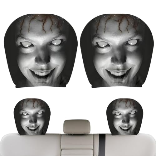 Scary face car headrest covers two piece set Halloween vehicle decoration