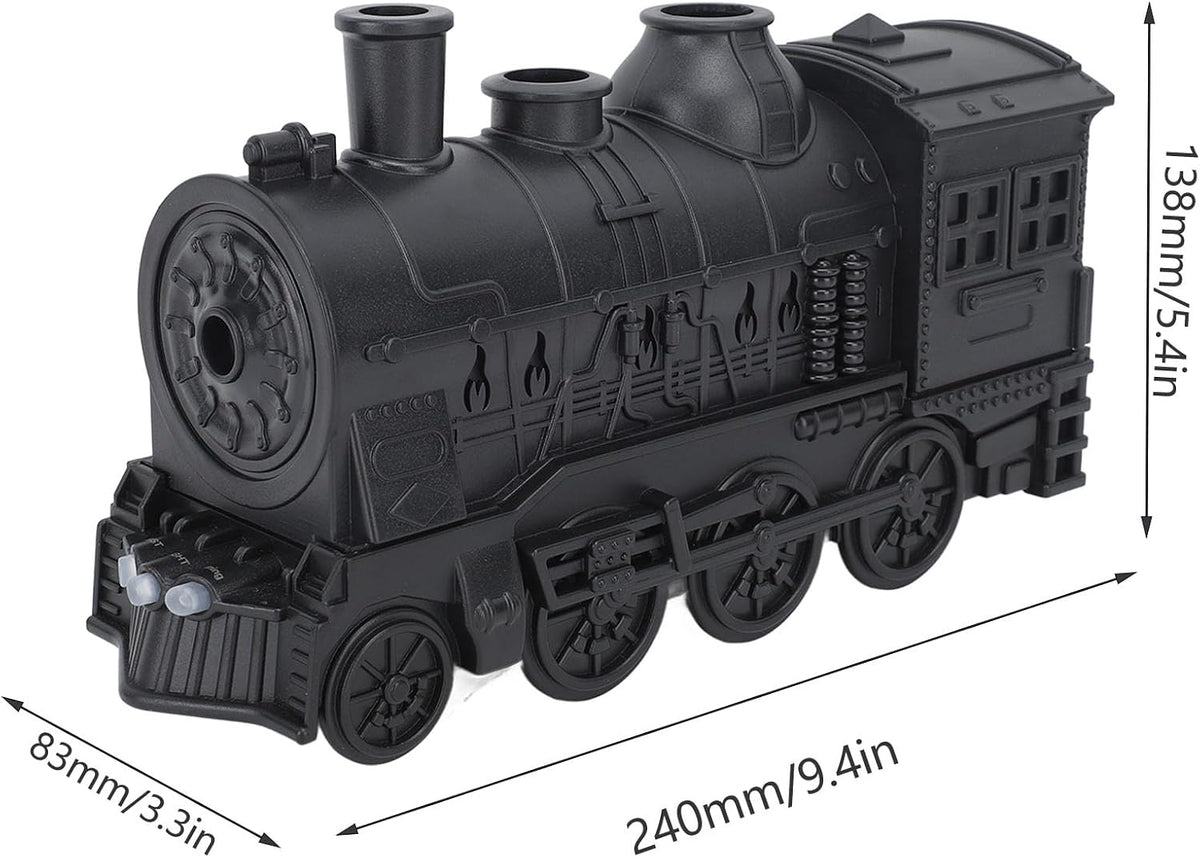 Train-shaped diffuser showing mist and lighting modes